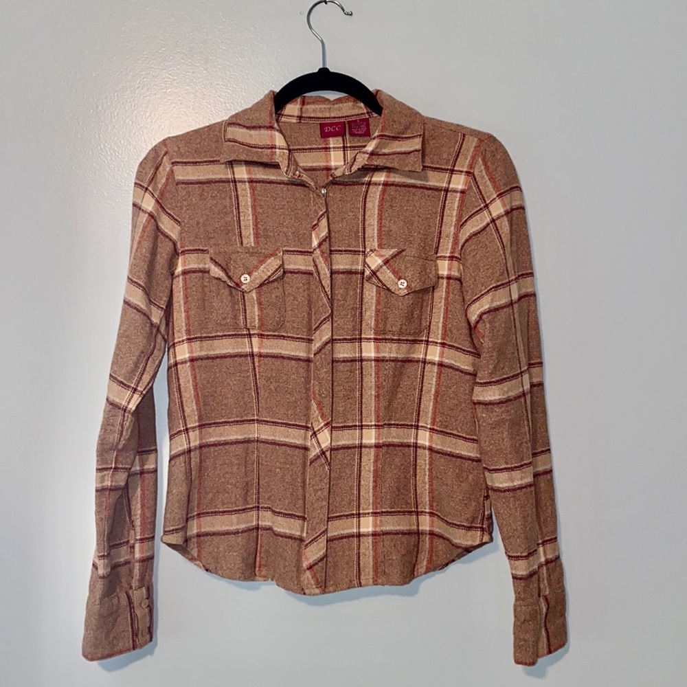 DCC Plaid Long Sleeve Zipper Top Front Pockets Sz Small